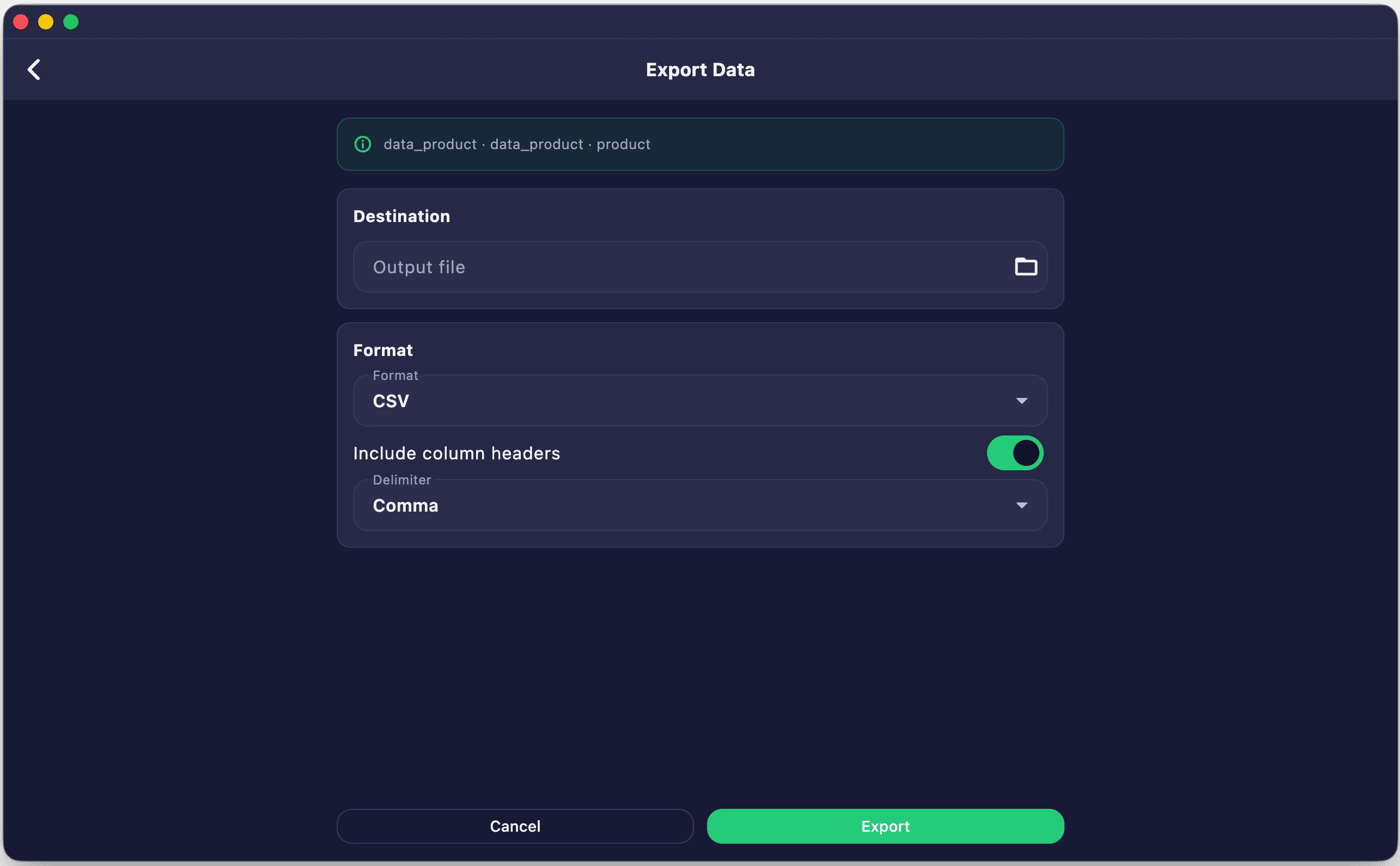 Export Dialog Desktop