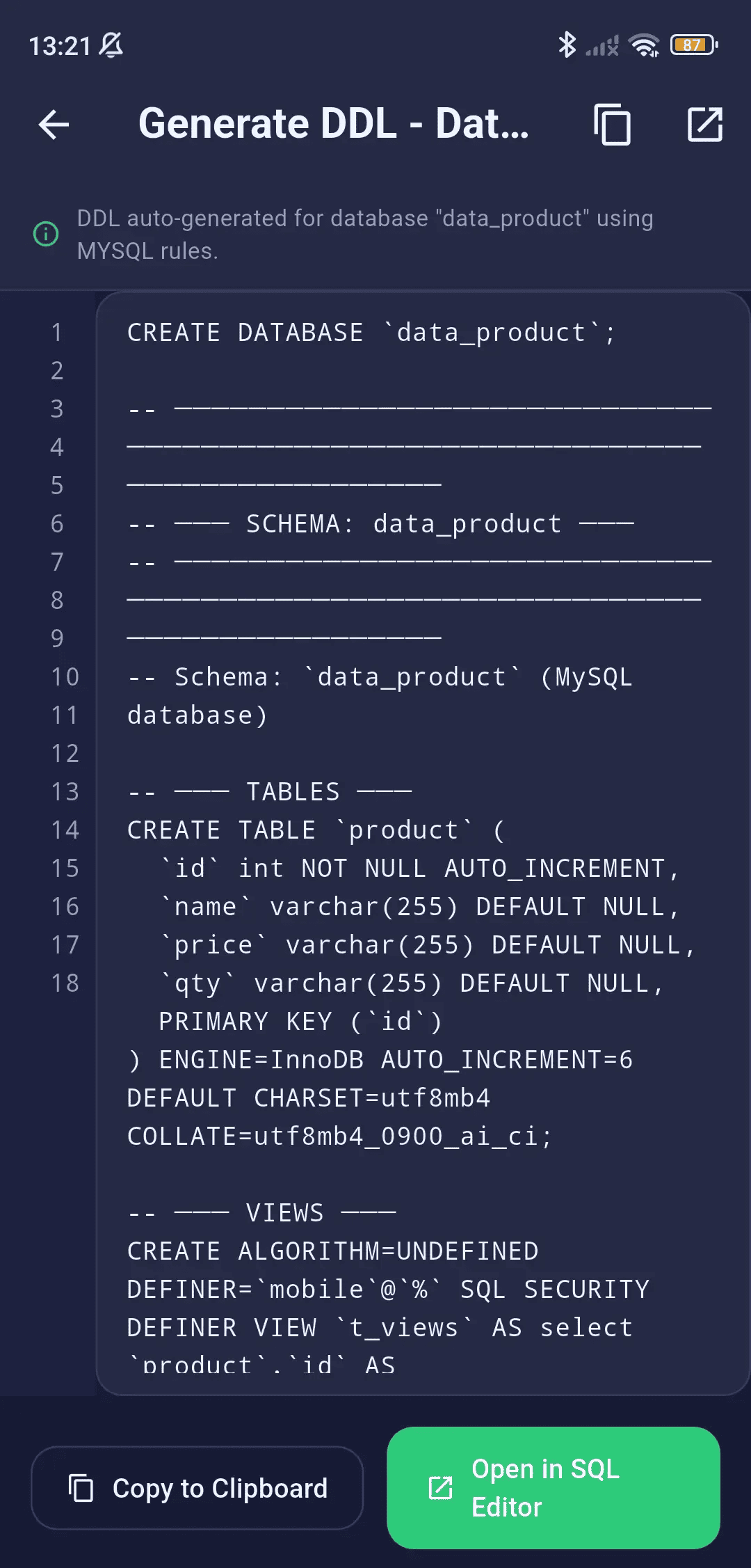 Export DDL Mobile
