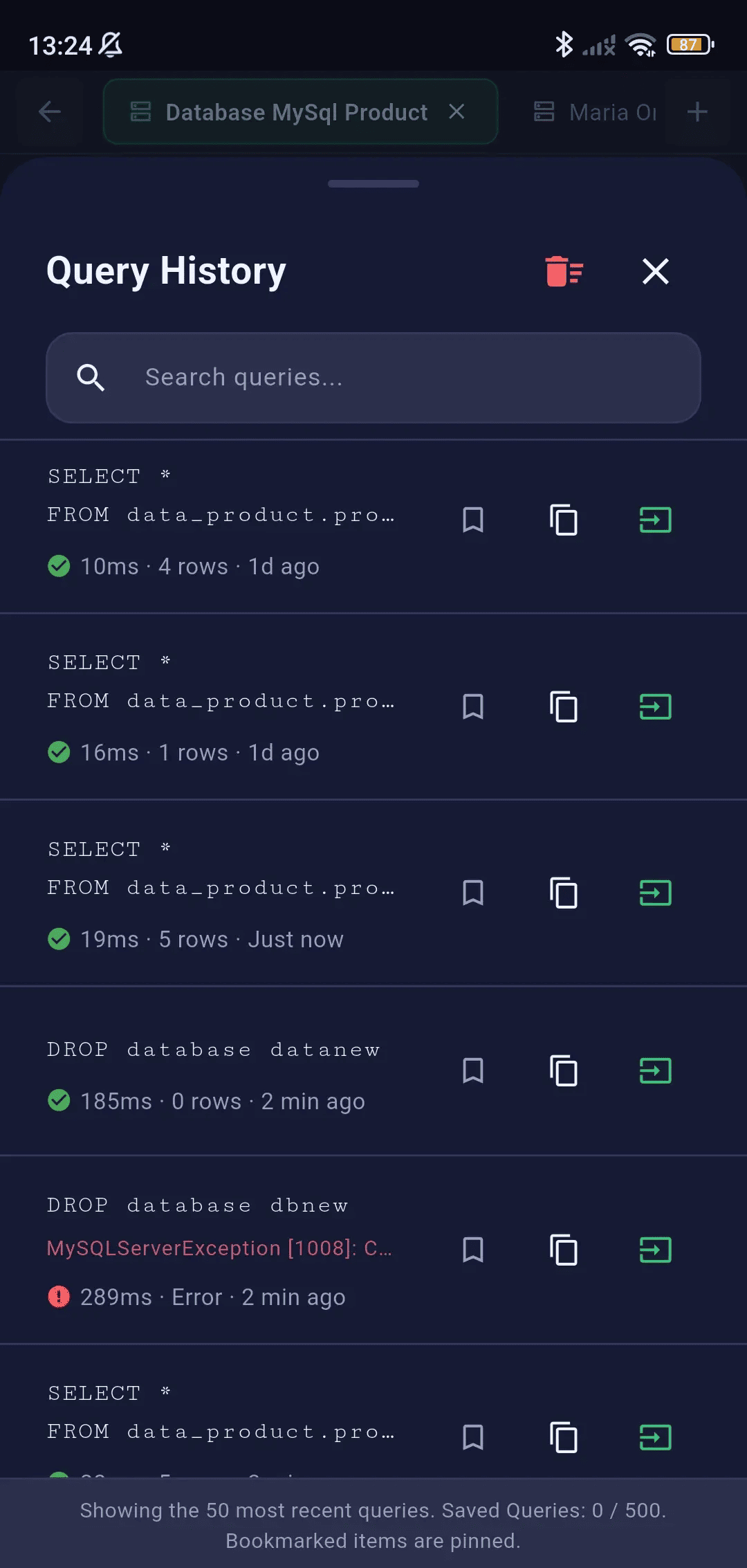 Query History Mobile