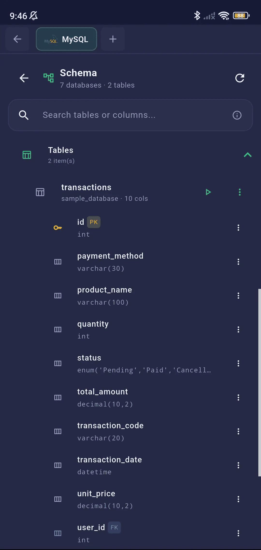 Schema Browser Mobile