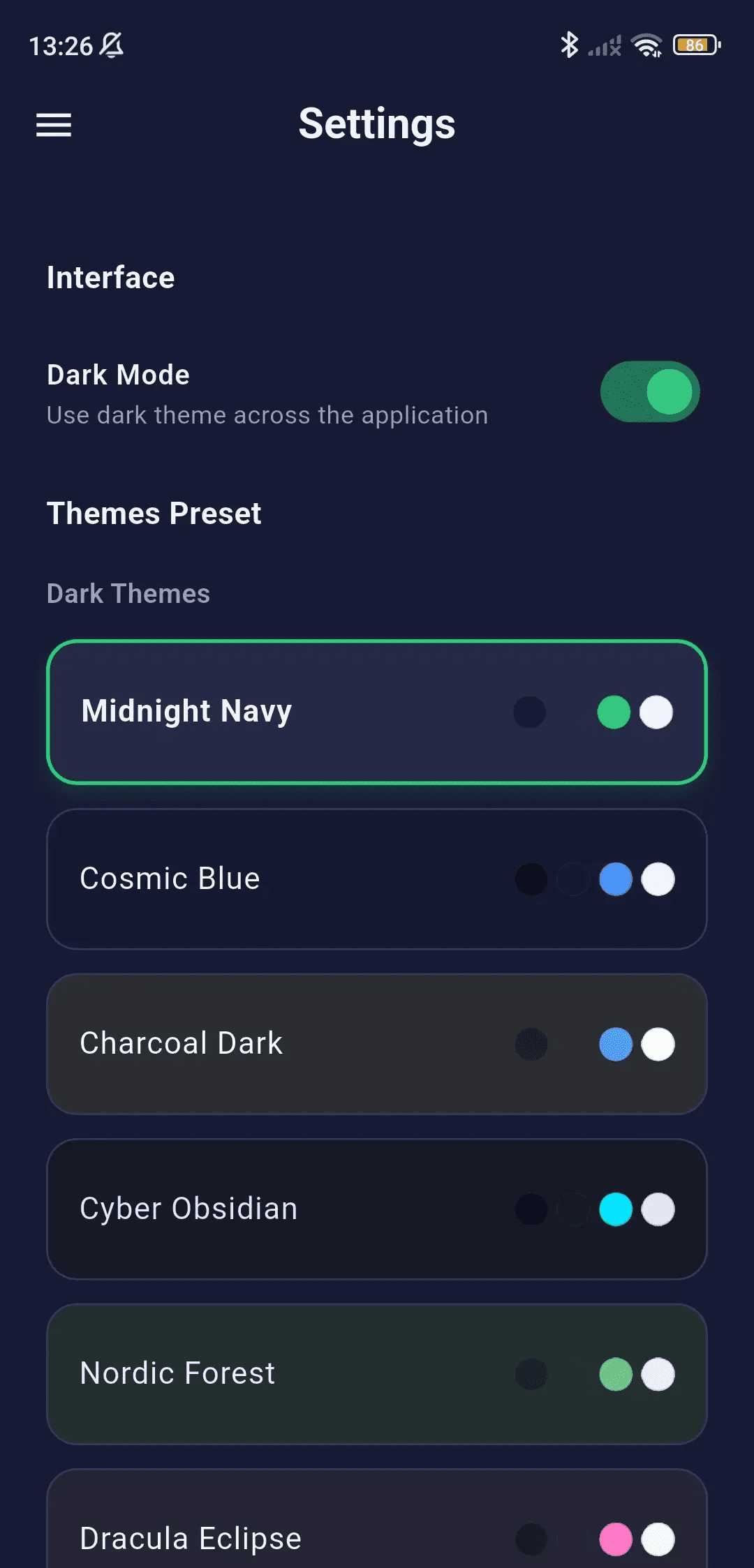Theme Settings Mobile